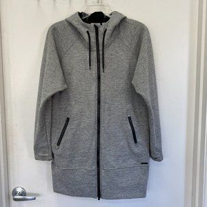 Athleta Jacket Hoodie Heather Grey Fleece Lined Longline Zip Up Women’s Size S